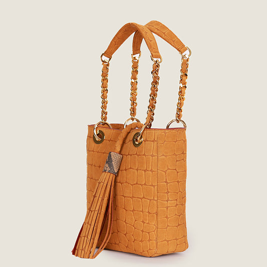 The Petite Tote in Cognac Suede