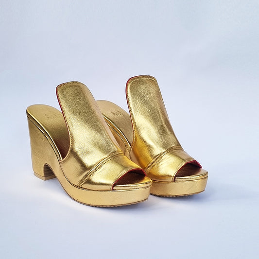 Gold Leather Wedges
