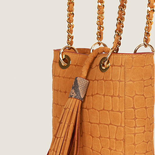 The Petite Tote in Cognac Suede