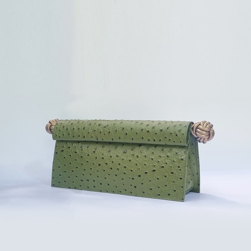 The Scroll Bag - Olive Green Ostrich