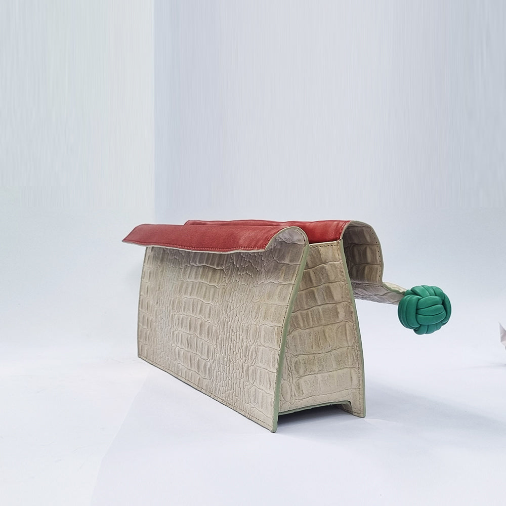 The Scroll Bag - Bone-Hued Croc