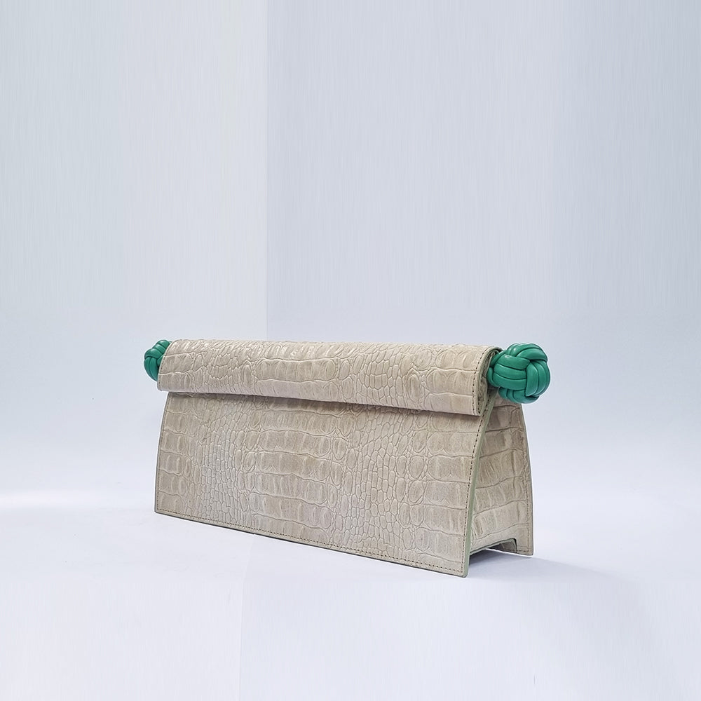 The Scroll Bag - Bone-Hued Croc