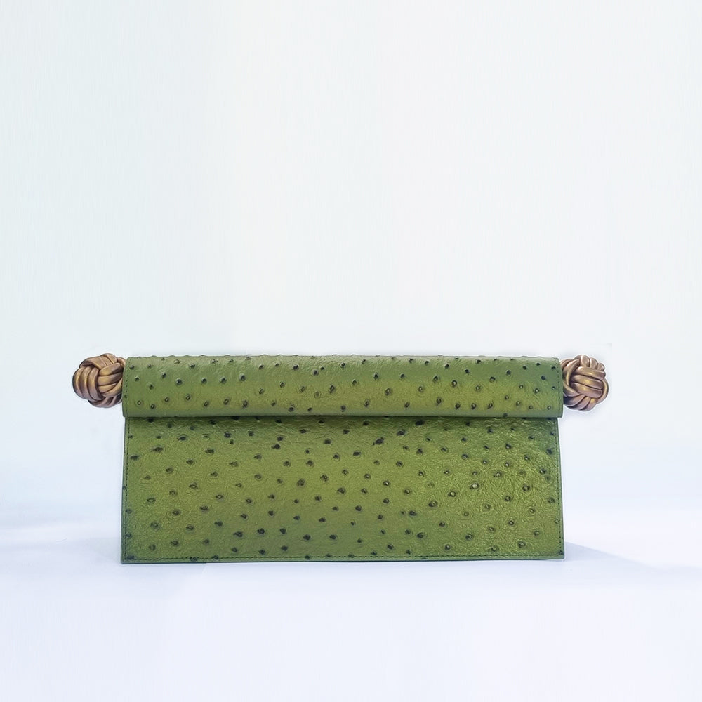 The Scroll Bag - Olive Green Ostrich