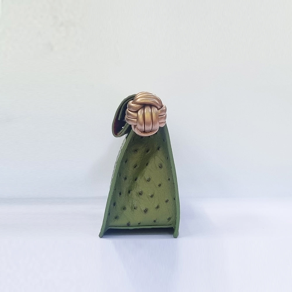 The Scroll Bag - Olive Green Ostrich