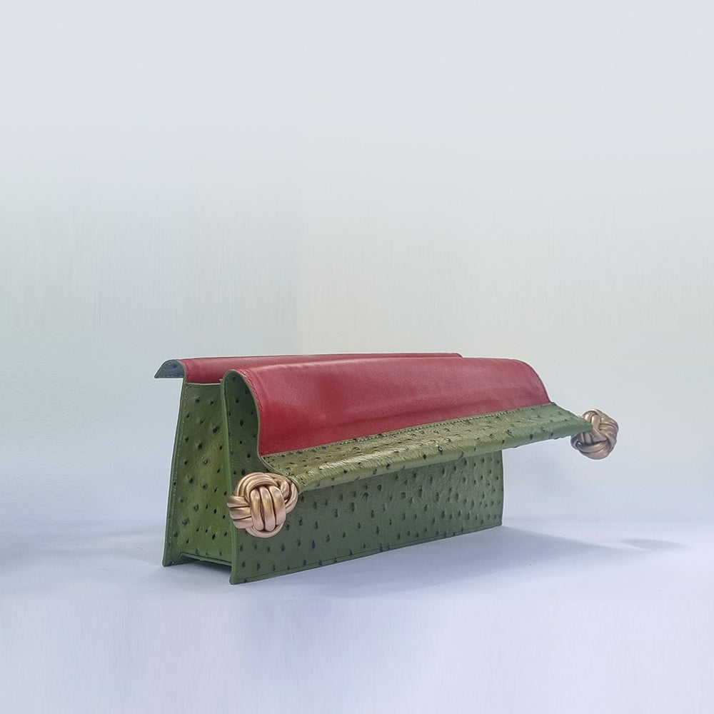The Scroll Bag - Olive Green Ostrich