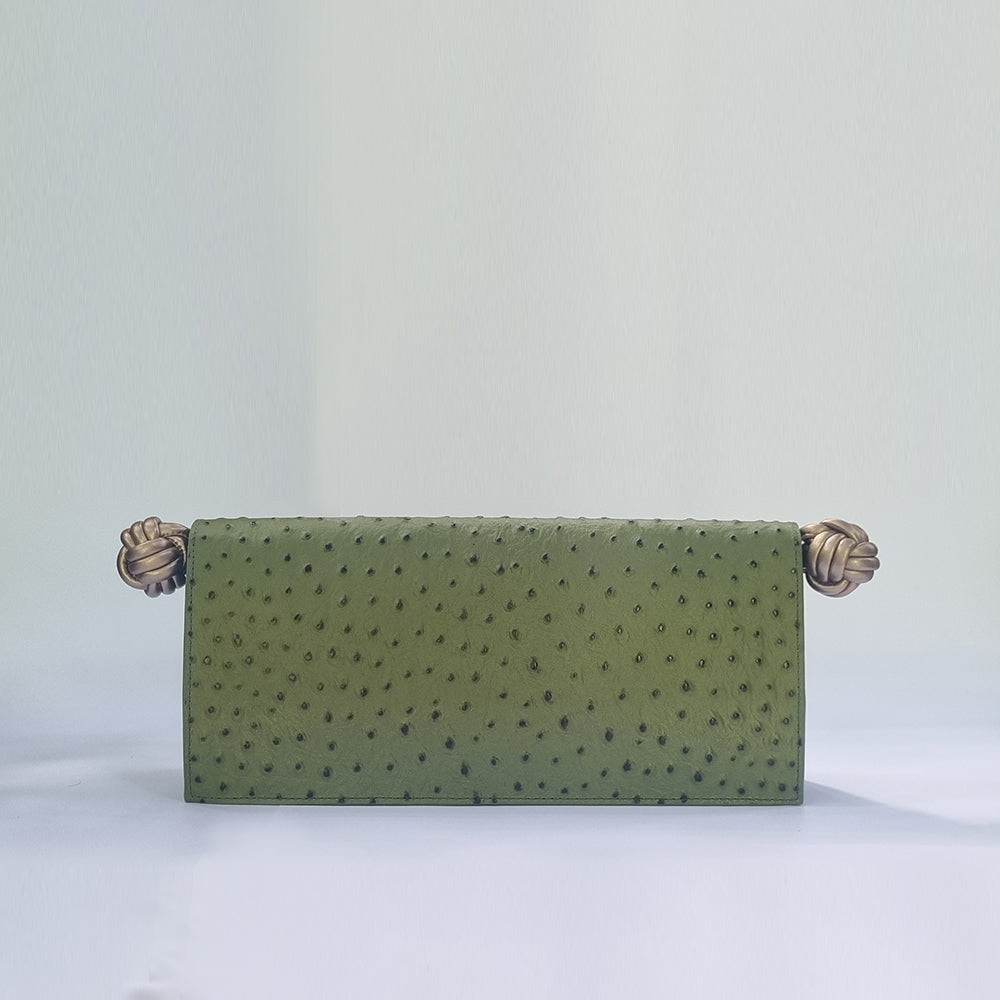 The Scroll Bag - Olive Green Ostrich
