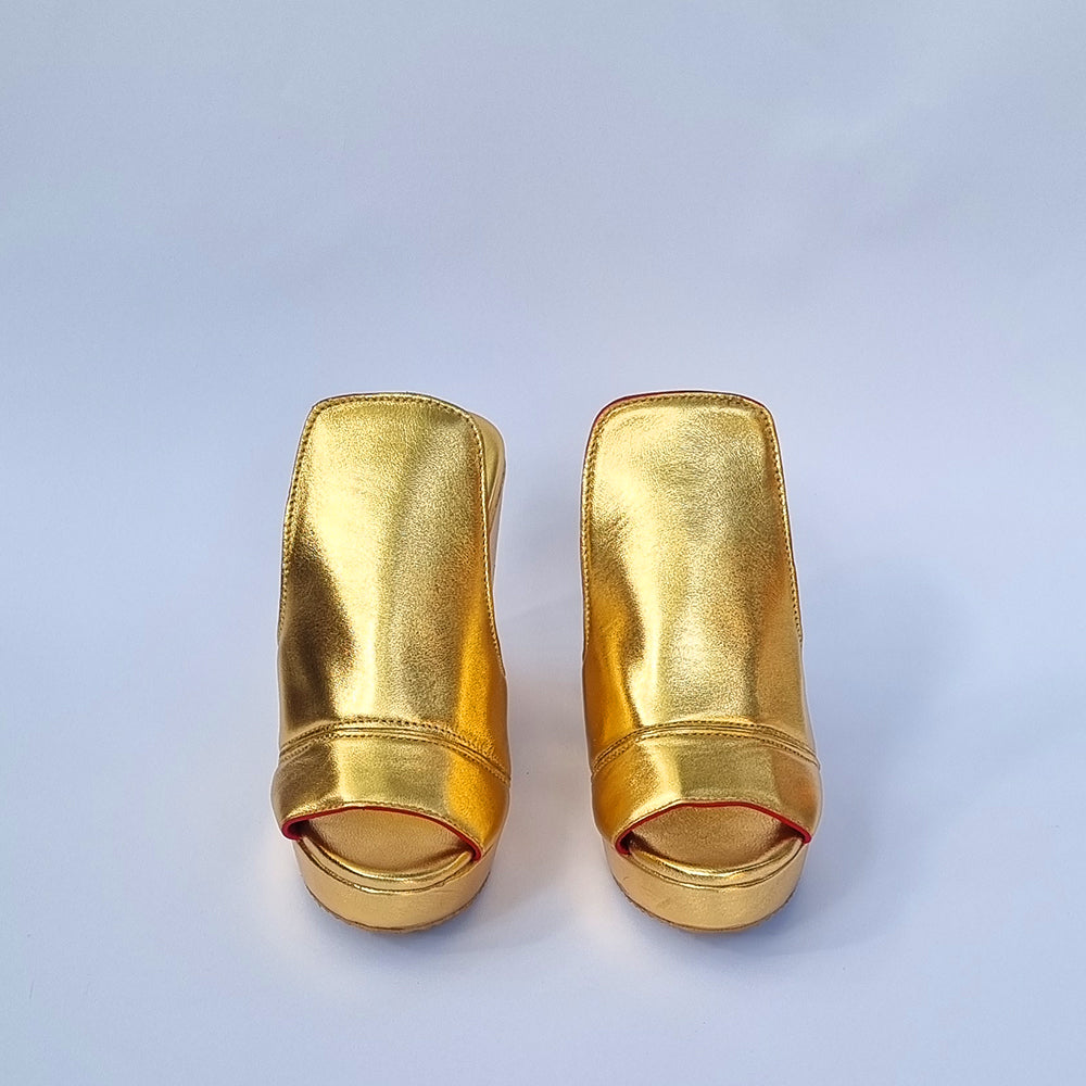 Gold Leather Wedges