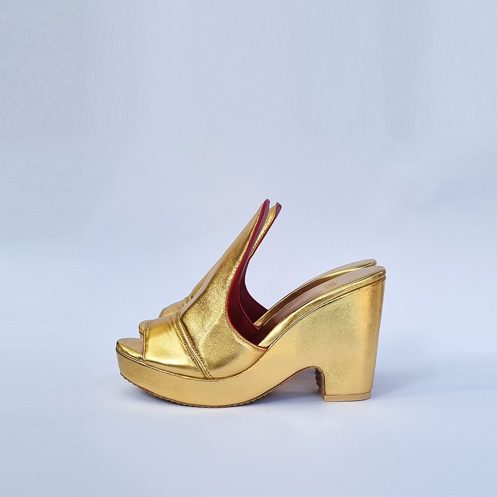 Gold Leather Wedges