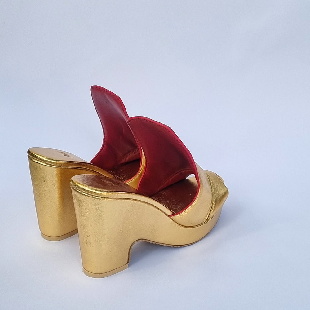Gold Leather Wedges
