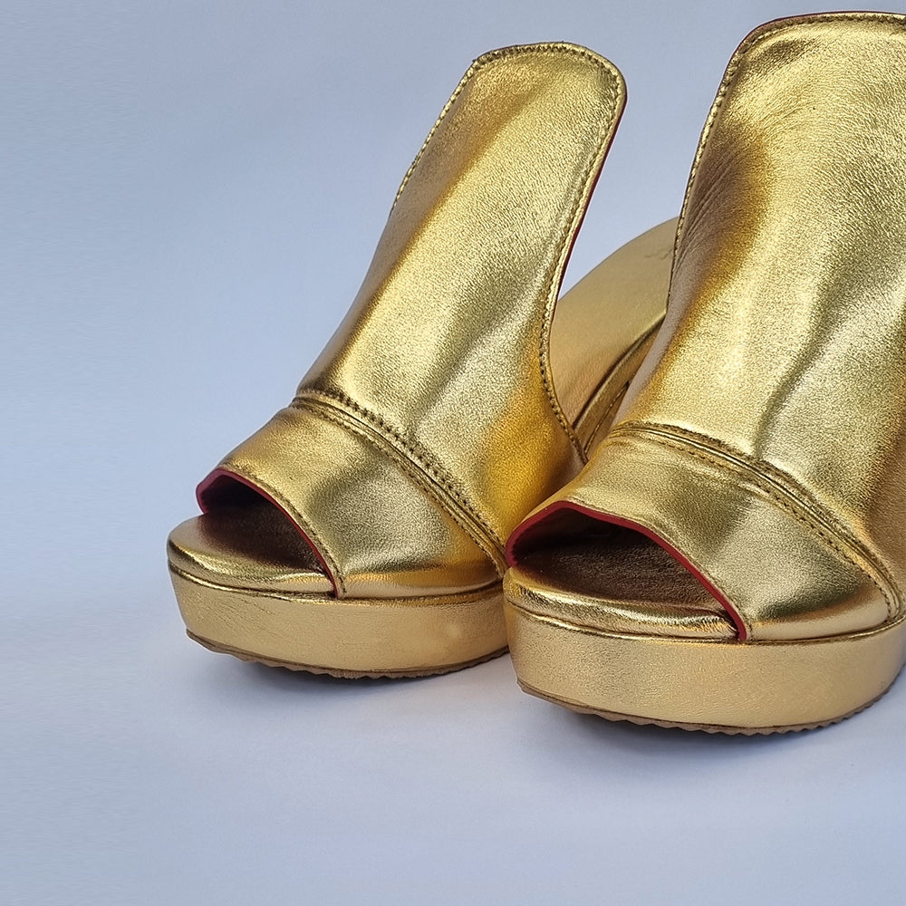 Gold Leather Wedges