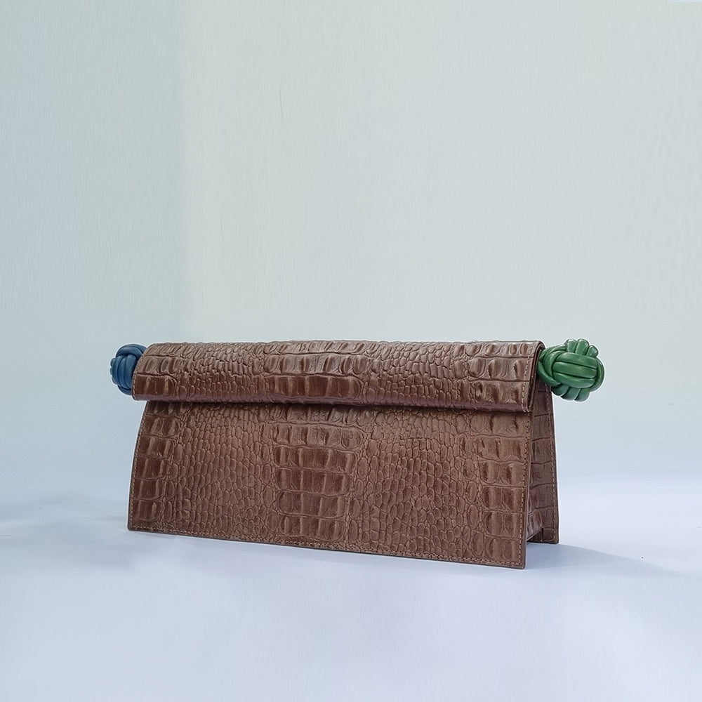 The Scroll Bag - Chocolate Brown Alligator